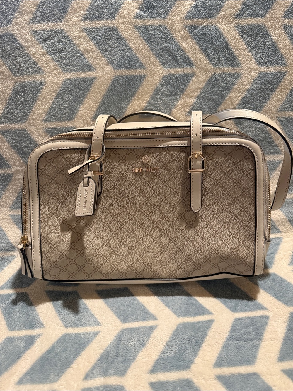 ✨ Brand New Nine West Billy Bag | Cream & Gold Monogram Dome Satchel ✨